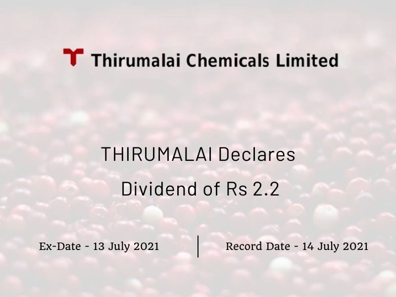 Thirumalai Chemicals Ltd Declares Rs 2.2 Dividend (2021)